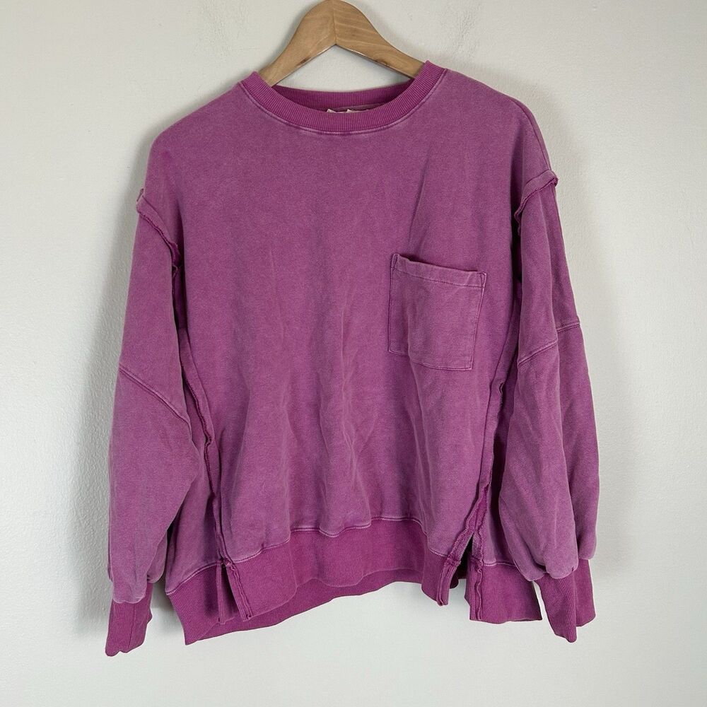 Easel S Mineral Wash Sweatshirt Pullover Purple Long Sleeve Crew Neck Oversized